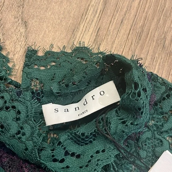 SANDROemerald green Raquel lace mock neck cap sleeve romper, size 1 or small